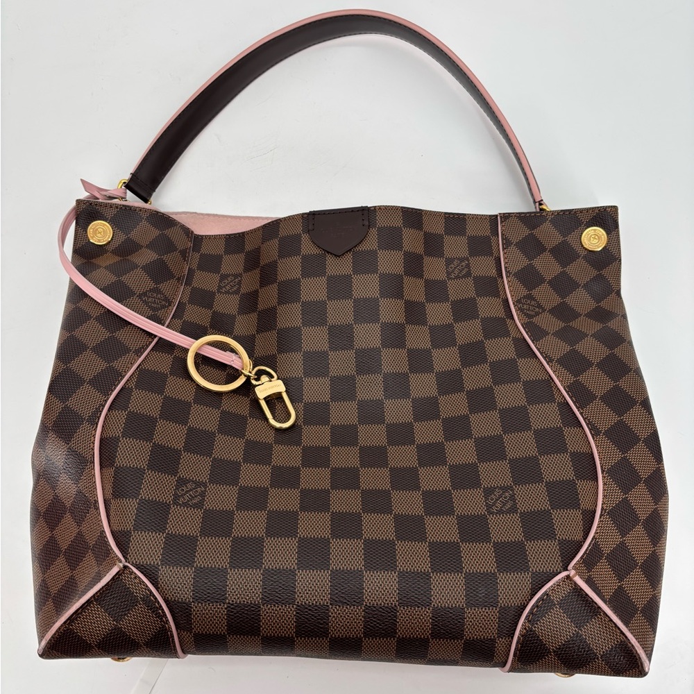 Louis Vuitton Authentic Caissa Hobo Damier Ebene Rose Ballerine Handbag